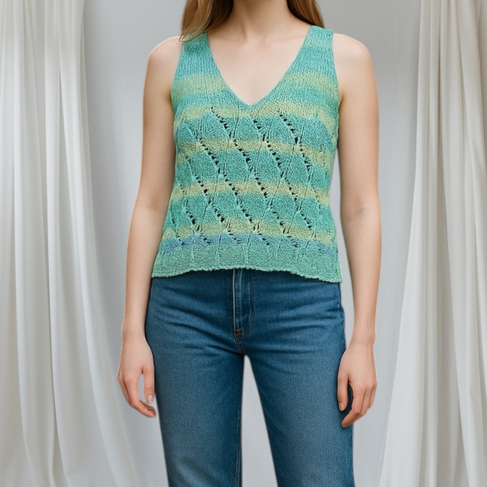 Blue knitted blouse size large handmade